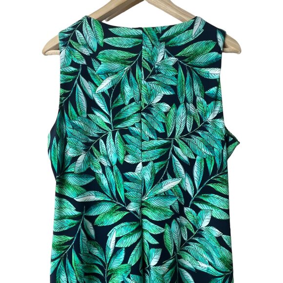 Tommy Hilfiger Tropical Leaf Print Shift Dress Sz 12 Crew Neck Sheath Midi Green - Picture 5 of 12